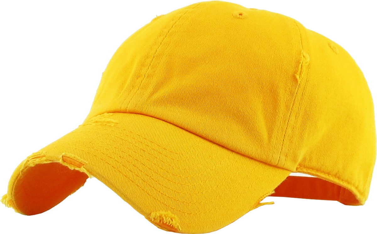 Gold Distressed Vintage Baseball Cap Front Side View